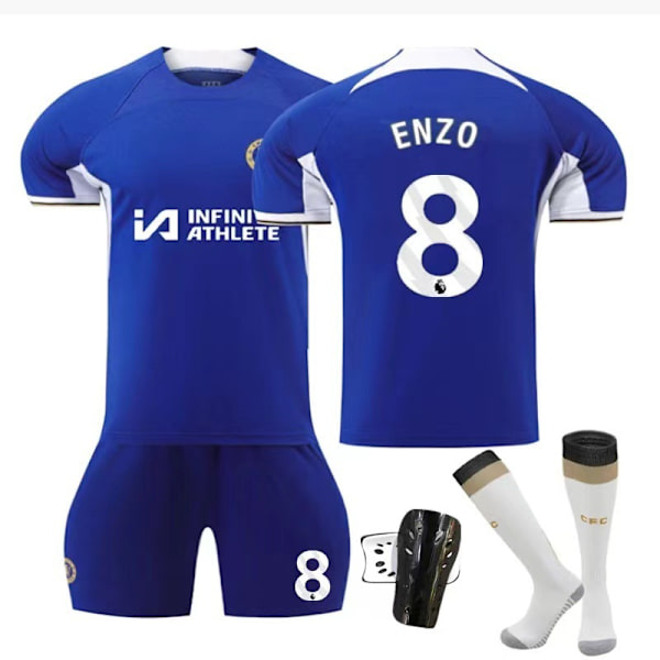 2324 Chelsea hjemmebanetrøje nr. 8 Enzo 7 Sterling 6 Silva kortærmet fodbolduniform - sæt - nr. 7 + sokker + benskinner XL(180-185cm)
