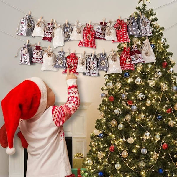 Tom Adventskalender til Fyld, Adventskalenderpose i 2 Størrelser, Stofpose Adventskalendere til Børn
