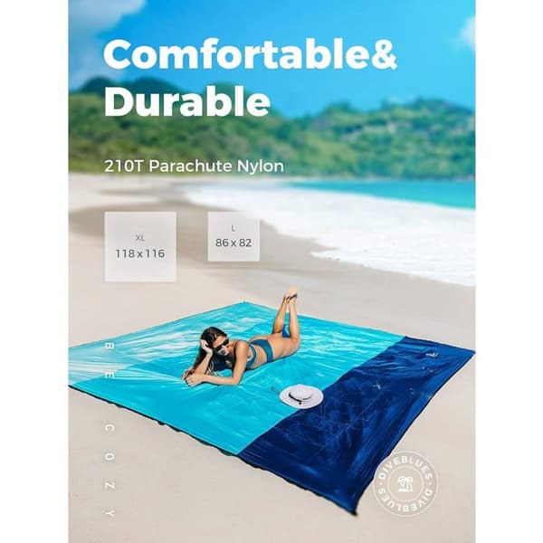 Stort vanntett og sandavvisende strandteppe, 210 x 200 cm, for camping og strender