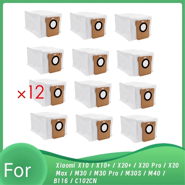 12 st Dammsugarpåsar för Xiaomi X10 / X10+ / X20+ / X20 Pro Dammsugare