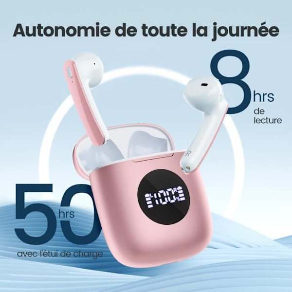 Trådlös Bluetooth 5.3 hörlurar Hi-Fi Stereoljud IPX7 Vattentät Bluetooth Headset LED-skärm Bluetooth Headset Rose Gold