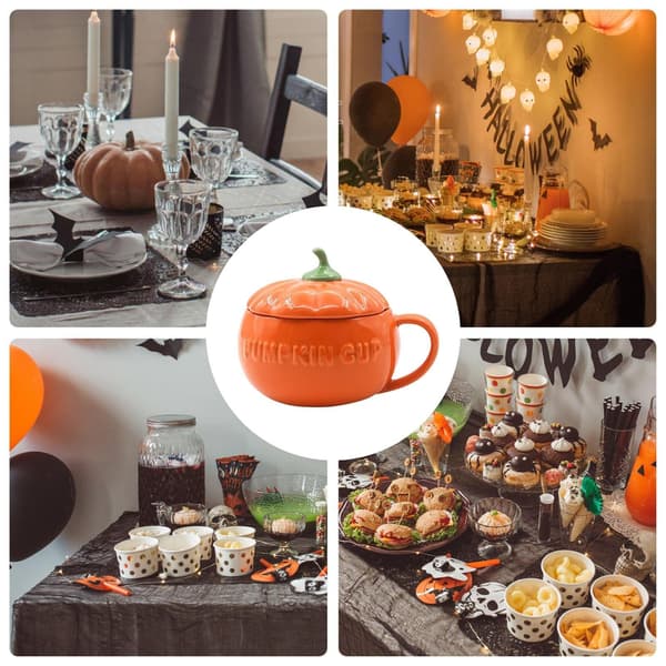 Keramisk pumpamugg med lock, liten höst Halloween kaffekopp, dekor