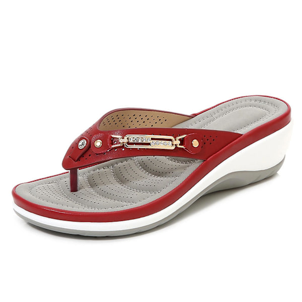 Myke flip-flops med demping for kvinner, tangsandaler, slippers, avslappede ortopediske sandaler Red 43