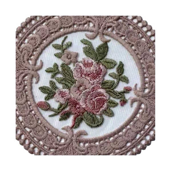 Minbaeg Plate Mat Utsøkt Broderi Skrivebordsdekorasjon Rund INS Stil Bordbrikke for Fotobakgrunn - Rosa
