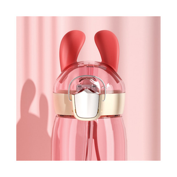 400ml/550ml vattenflaska Anti-läckage One Click Open Plast Cartoon Animal Halmflaska för skolrosa