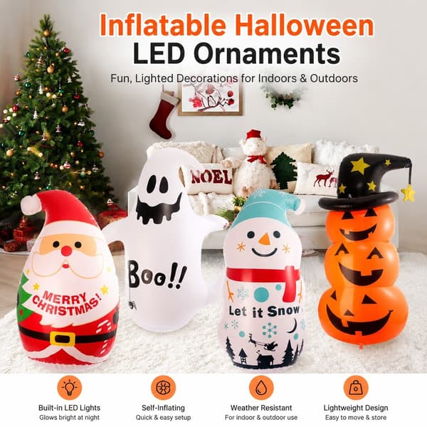 Uppblåsbara Halloweenpumpa-spöke LED-prydnader, utomhusgård köpcentrum dekor Inflatable Santa Head 60cm