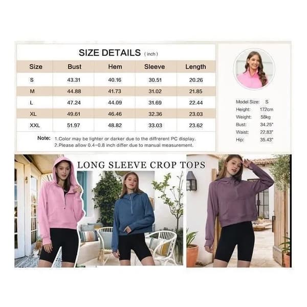 Fleece-hættetrøje med halv lynlås til kvinder, oversized og afslappet, sort, lange ærmer med tommelfingerhuller