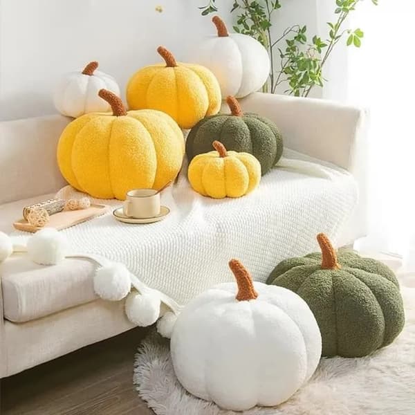 Mjuk pumpakudde 28 cm, Halloween-heminredning, vadderad dekorativ kudde White