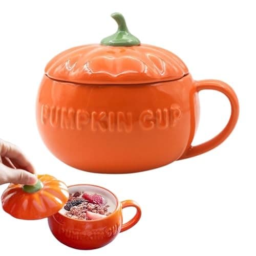 Keramisk pumpamugg med lock, liten höst Halloween kaffekopp, dekor