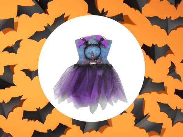 Halloween Flagermus Kostume Skørt & Pandebånd Sæt, Sort og Lilla, Polyester, One Size