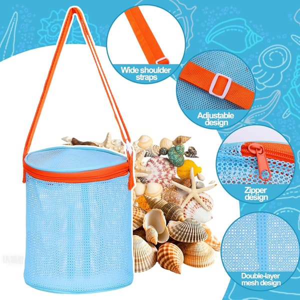 Stor nettingpose for strandleker til barn Navy Blue 15x17cm Beach Bucket