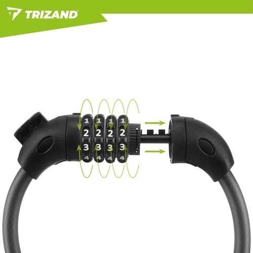 Kombinationscykellås, 120 cm kabel, 13,5 mm tykt, sort, kraftig sikkerhed til cykel