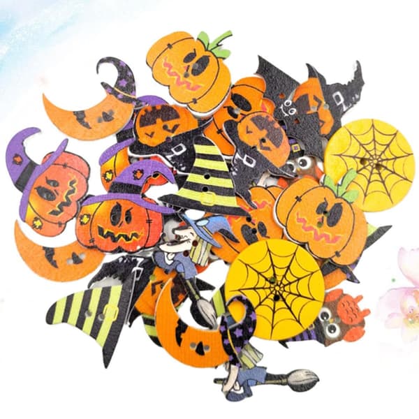 50 st. träknappar för sömnad, 2 hål, Halloween-pumpa uggla häxa, DIY-pyssel