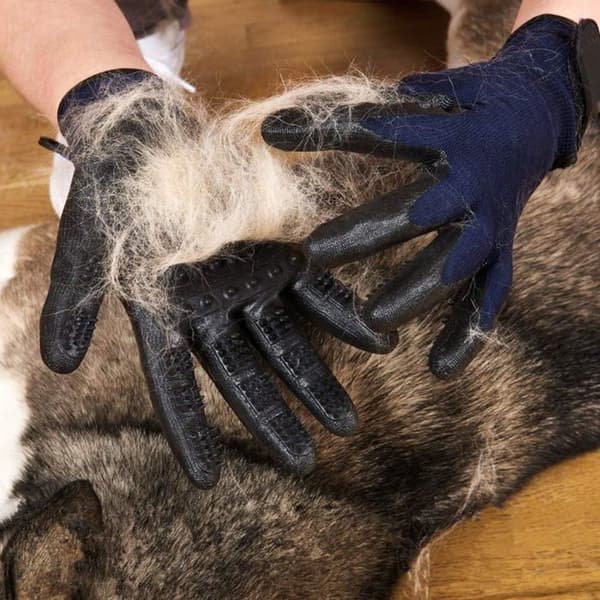 Hunde- og kattepleje massagehandsker, badebørste til langt og kort hår, 1 par, sort