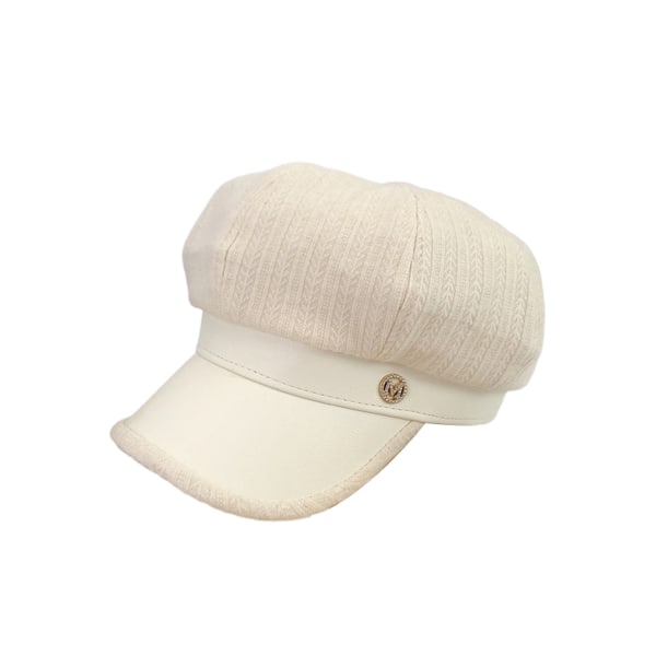 Visir Basker Cap Faux Läder Skarvning Retro brittisk stil Klassisk 8 Panel Håll Varm Topp Kvinnor Oktagonal Newsboy Cabbie Painter Hat för Daily Beige