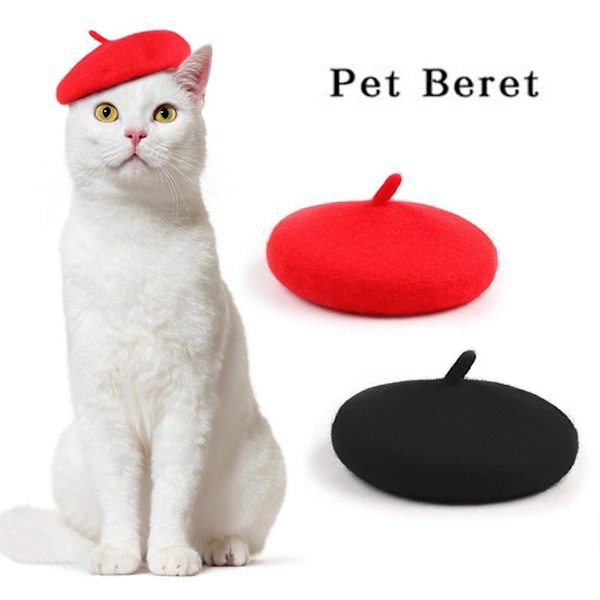 Kæledyrshat Justerbar Sød Katte Beret Komfortabelt Blødt Hundekostume Hovedbeklædning Fotorekvisitter Kæledyrsmodetilbehør Red One Size