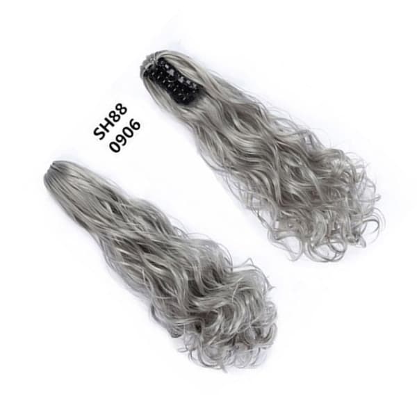Grå Hestehale-forlengelse med Klips, Langt Bølget Syntetisk Hår for Kvinner, 60cm