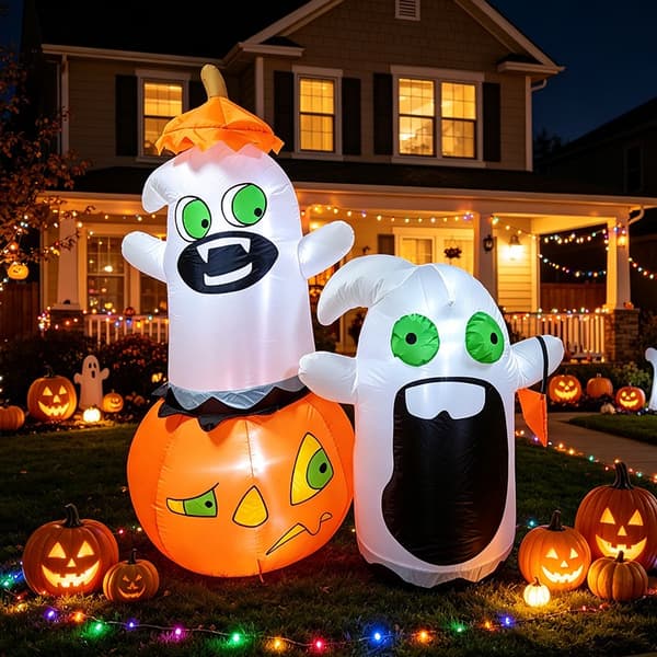 Uppblåsbart spöke och pumpa för Halloween, 1,5 m LED-dekoration för utomhusbruk British regulations