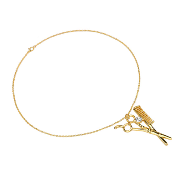 Sax och kamhänge Halsband Legering Sax Kam Prydnader Utsökt Frisör Stylist Hänge Guld