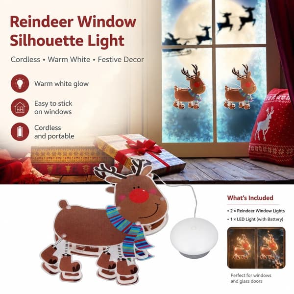 LED Elgformet Julevinduslampe, Sugekoppdekorasjonslampe