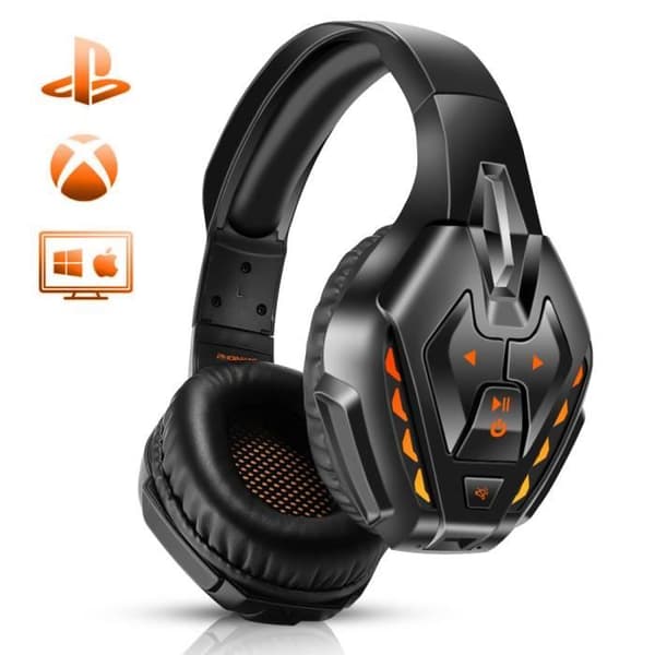 PS4 Kablet Headset, Kablet Gaming Headset med Støjreducerende Mikrofon, LED Trådløst Bluetooth Headset (Orange)
