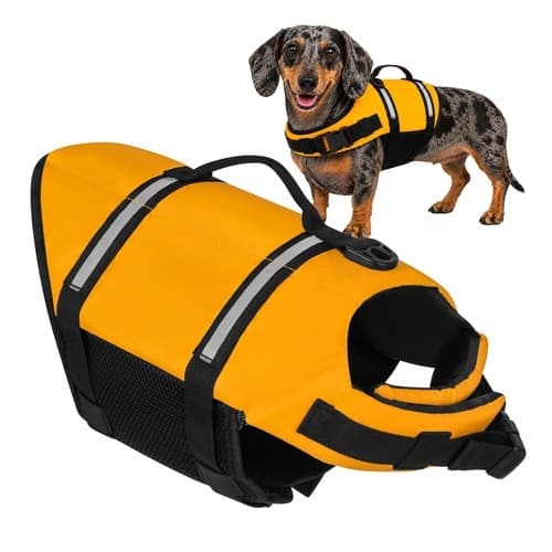 Hunde-redningsvest størrelse M, 7-10 kg, justerbare stropper, håndtag, reflekterende, flydevest til kæledyr M