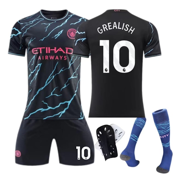 Manchester City bortaställ 23-24 nr 9 Haaland 17 De Bruyne barn vuxen kostym - fotbollströja - nr 10 med strumpor + skyddsutrustning XXL(185-190cm)