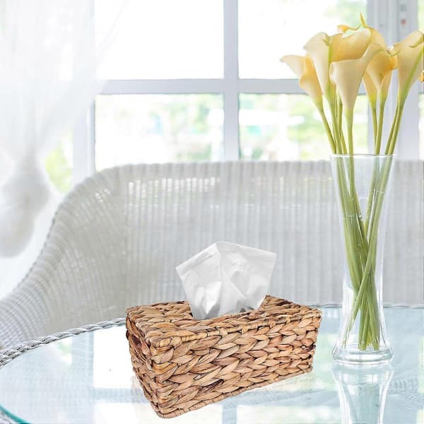 Rattan Tissue Box Tissue Box: Stor Håndvevd Tissue Box Rektangulær Tissue Holder Stue Tissue Box for Baderom Stue Kontor Restaurant