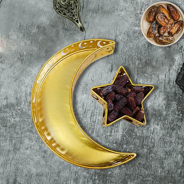Ramadan serveringsbrett med halvmåne og stjerne, muslimsk matbrett for festdekorasjon