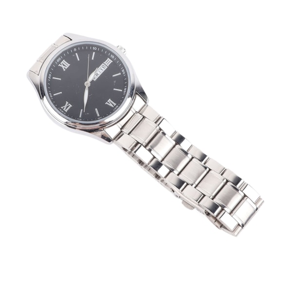 Män Quartz Watch Double Calendar Exakt tid Watch med band i rostfritt stål för dagligt bruk Svart