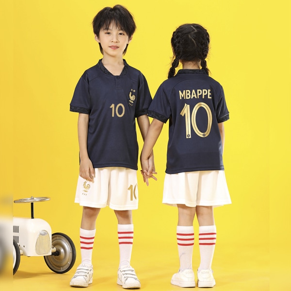 22:a fotbolls-VM Frankrike Hem nr 10 - Mbappe Fotbollströja Kostym Barn Baby Barn Tröja Herr och Dam 18（105-115cm）
