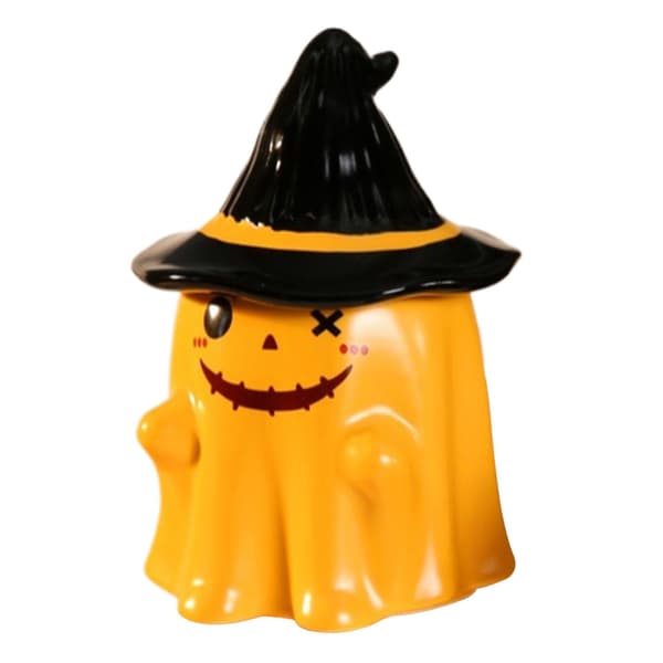Halloween Spökmugg med lock, gul, keramik kaffekopp, stil 1