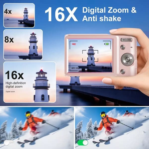 4K HD Digitalkamera til studerende, 2,8\" LCD, 16x zoom, nattesyn og anti-rystelse, sort