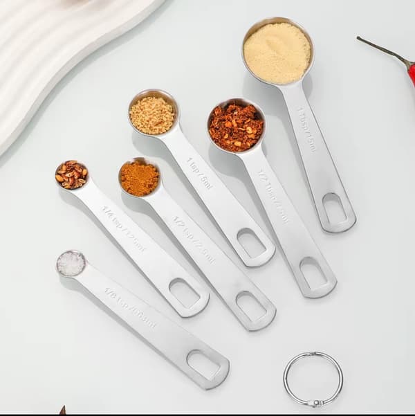 Måleskje i børstet rustfritt stål 430 for baking, krydder og salt, 5 ml 5ml