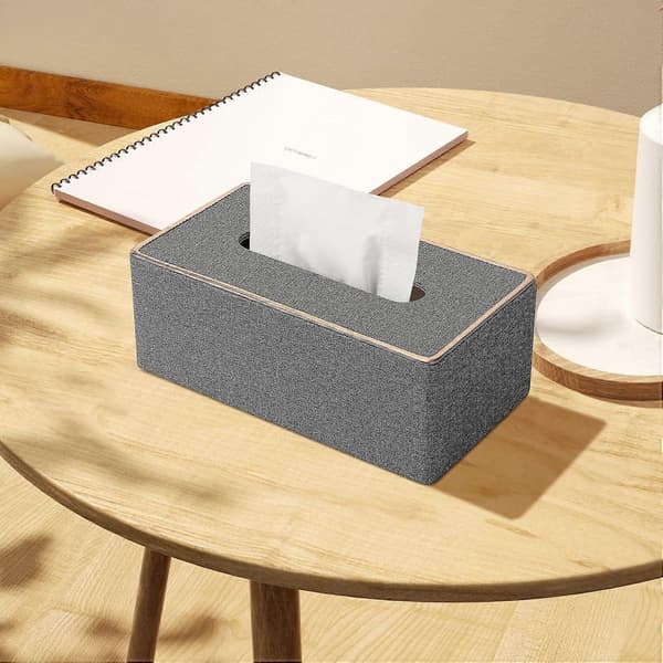 Servettbox, PU Läder Servettboxhållare, Rektangulära Servettboxar, Rektangulär Servetthållare - Grå
