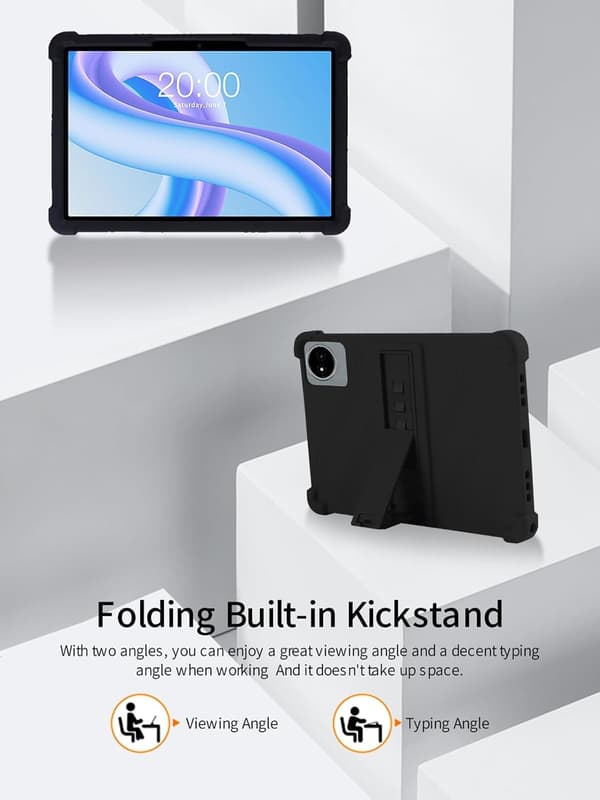 Silikonecover til TECLAST M50 Plus 10.1\", Justerbar Stand, Stødsikker, Børnevenlig, Sort