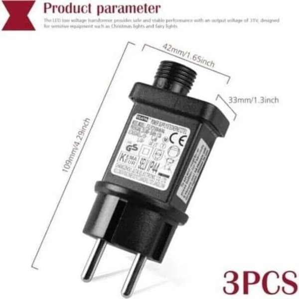 31V 6W LED-transformator med timer, IP44 vanntett, minnefunksjon, 3-delt blinkende plugg