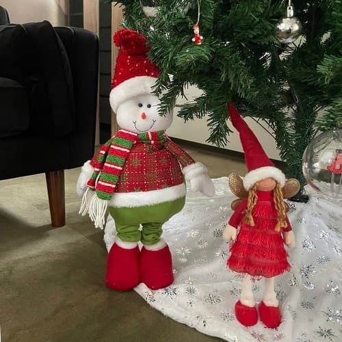 Snømann juledekorasjon, 95 cm, teleskopben, polyester, hvit grønn rød