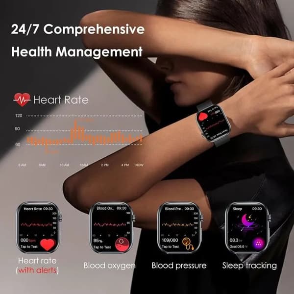 Smartklokke med EKG, HRV, urinsyre, BMI, 1,95\" AMOLED, Bluetooth-samtaler, emosjonsdeteksjon, helseovervåking