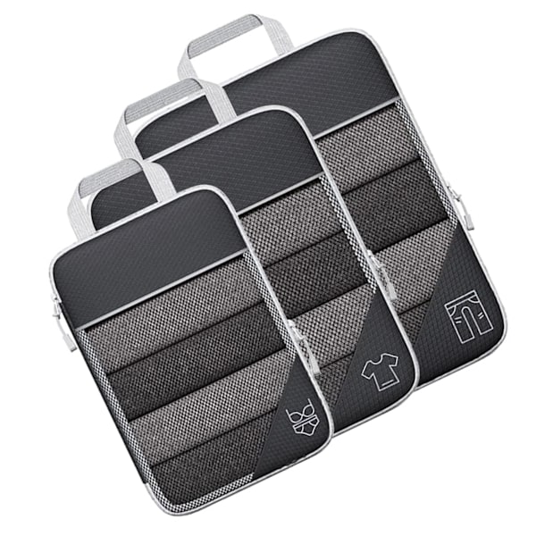 3ST Kompressionsförpackning Cube Kit Mesh Design Synlig Vattentät Bärbar för resor Daglig användning Svart
