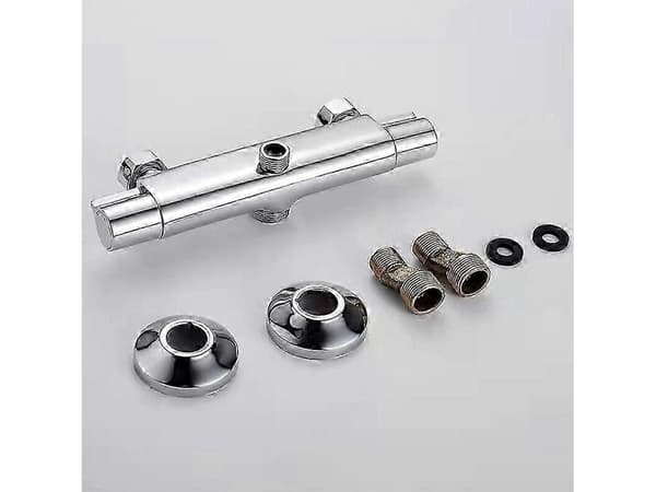 Termostatisk dusjblander med 2 uttak, solid messing kromfinish badekar- og dusjkran, skåldingssikker temperaturkontroll
