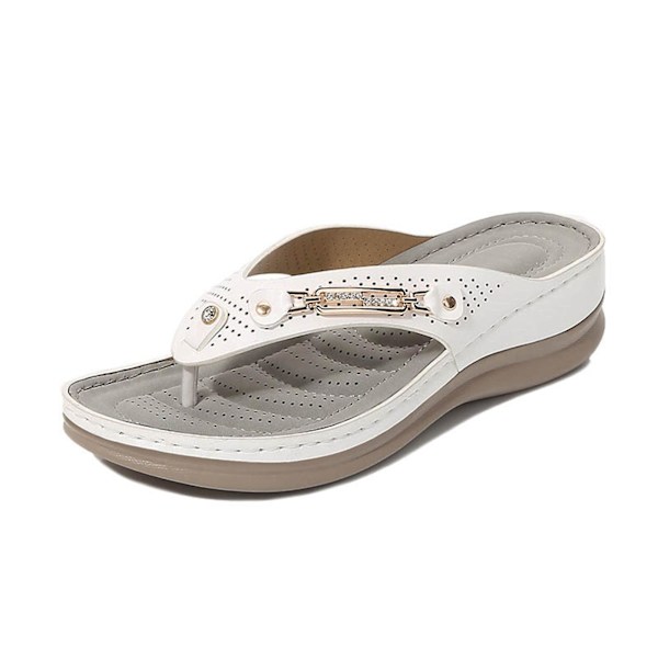 Myke flip-flops med demping for kvinner, tangsandaler, slippers, ortopediske sandaler for fritid White 40