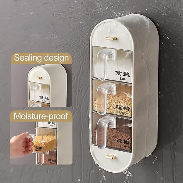 1 Set Kryddförvaringslåda Utan Hål Grid Design Kryddförvaring Väggmonterad Låda Typ Krydda White