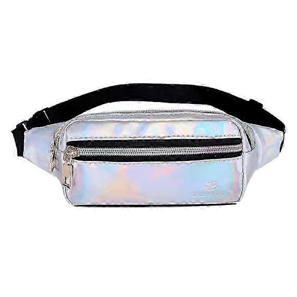 Geestock Fashion Taljetaske Dame Pvc Justerbar Mavebælte Holografisk Taske Til Rejser, Fest, Vandring, Løb, Shopper Taljepakke Mavebælter Silver1