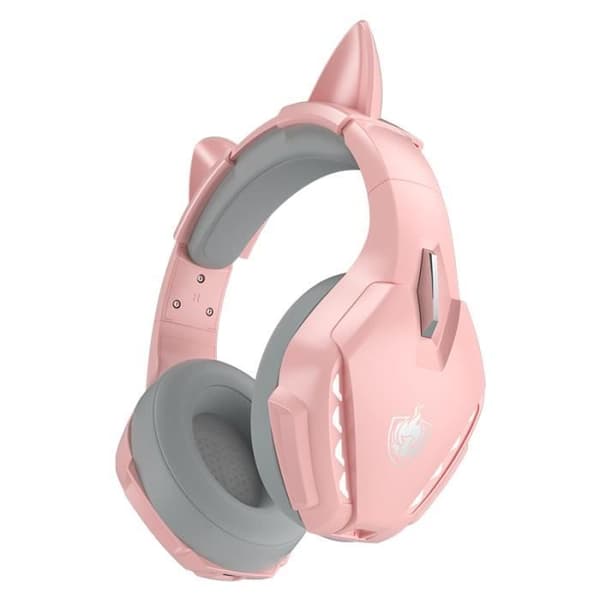 PS4-headset med kabel, trådbundet spelheadset med brusreducerande mikrofon, trådlöst LED-headset med Bluetooth (rosa)