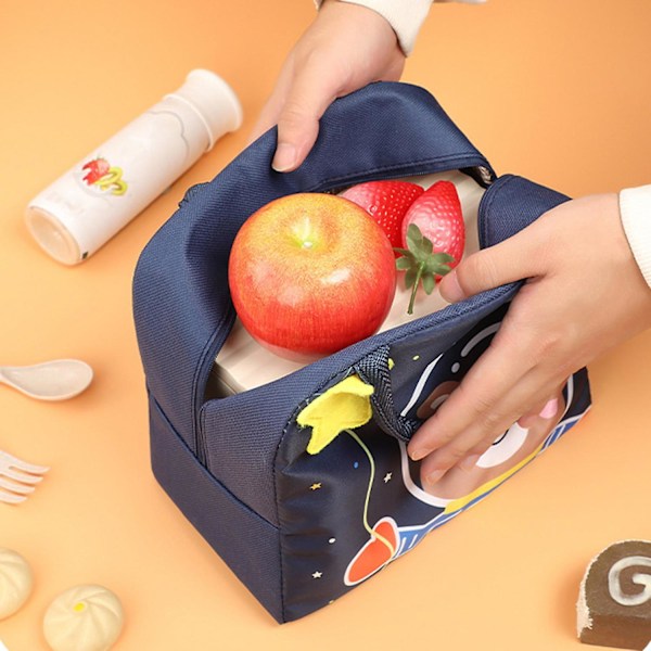 ZHOUBA Lunchlåda Väska Vattentät 3D Mönster Tecknad Bärbar Isolering Lunchlåda Väska för Skolan Orange