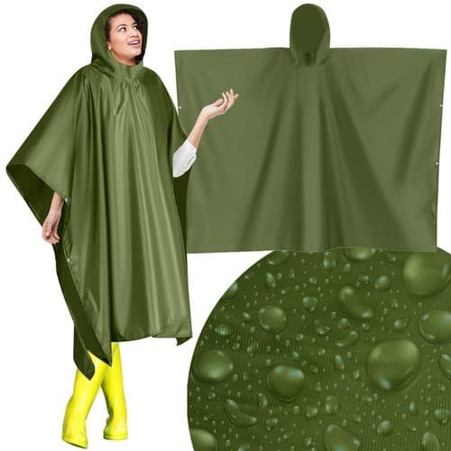 Grön PVC Regnponcho, Unisex Vattentät Regnjacka, Lättvikts Utomhus Regnjacka