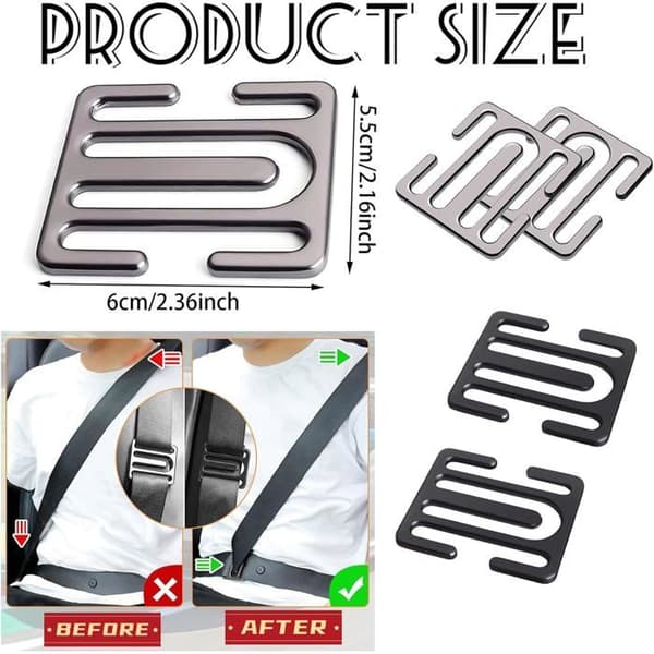Justerbart halkfritt bilbältesklämma och lås, svart