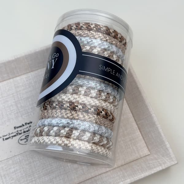 Vævet elastisk hårelastik til simpelt hårtilbehør Beige Apricot Mix 15 Pcs