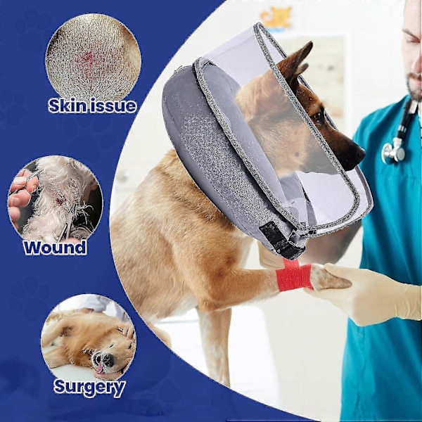 Hundkrage, Uppblåsbar Hundkrage Efter Operation För Små Mellanstora Stora Hundar, Mjuka Kragar Med Förbättrad Anti-slick-Bra Grey L